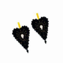 Cercei statement negri handmade Black Heart cu accente aurii EZO