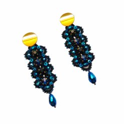 Cercei statement albaștri tatting Midnight Blue cu cristale EZO
