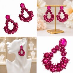 Cercei tatting fuchsia Arcadă florală handmade EZO
