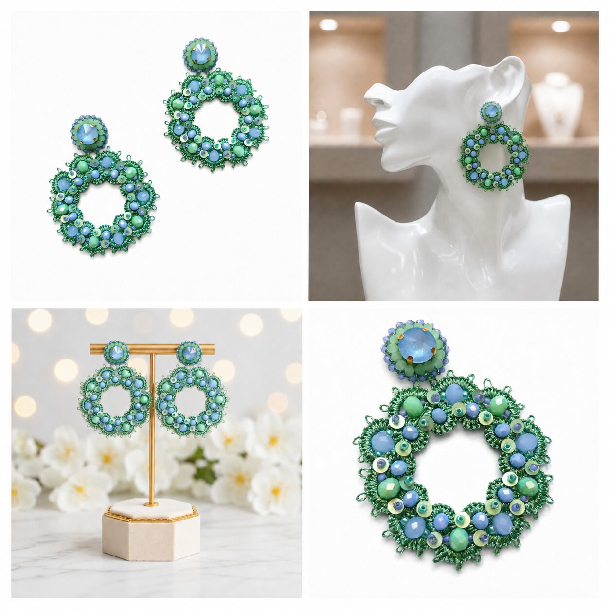 Cercei tatting verde bleu Laguna EZO