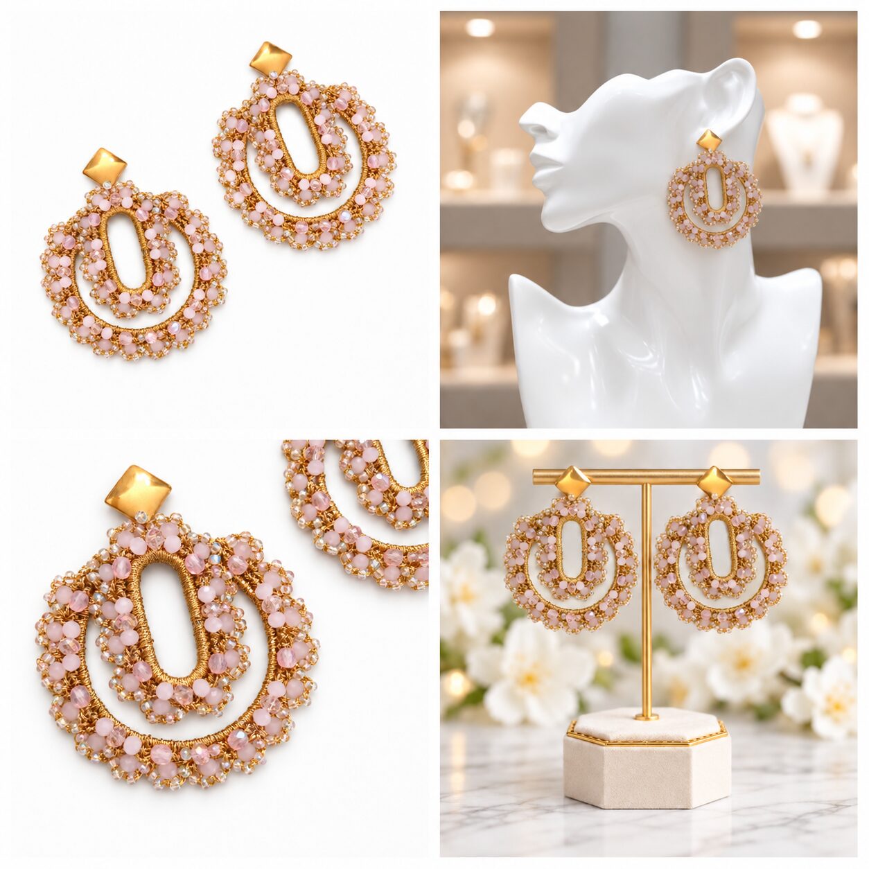 Cercei Pink Spiral – mărgele roz pal - imagine 5