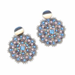 cercei tatting bleu Pastel Mandala din ață metalizată cu cristale și paiete