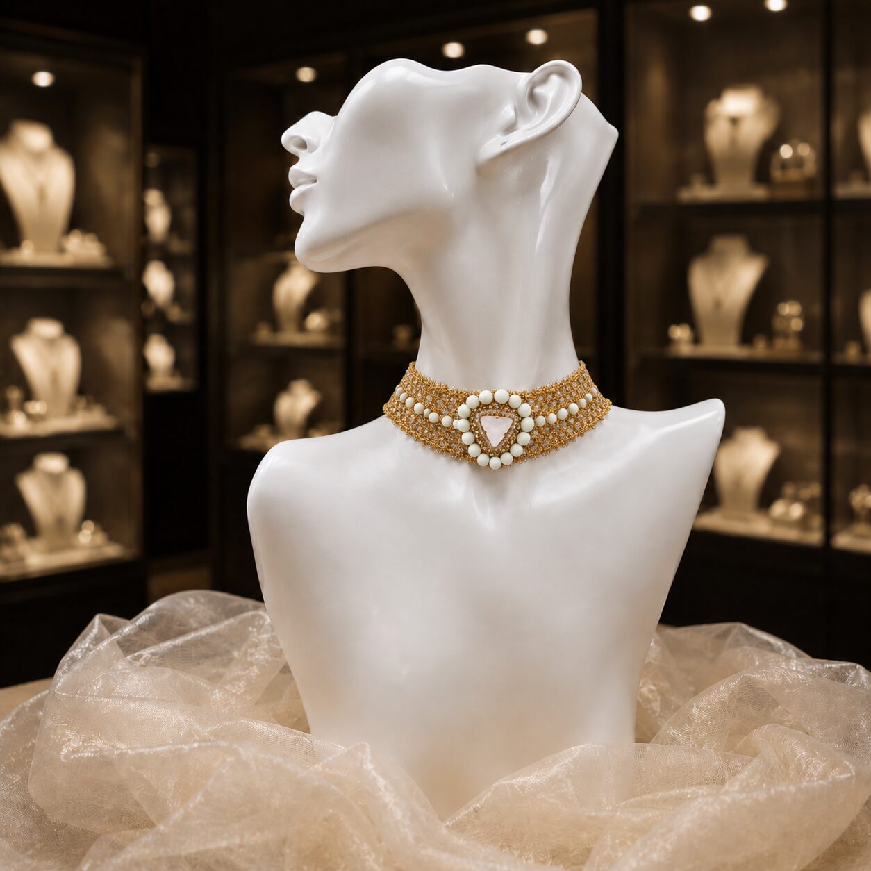 Choker White Gold – croșetat cu cristal rhinestone - imagine 2