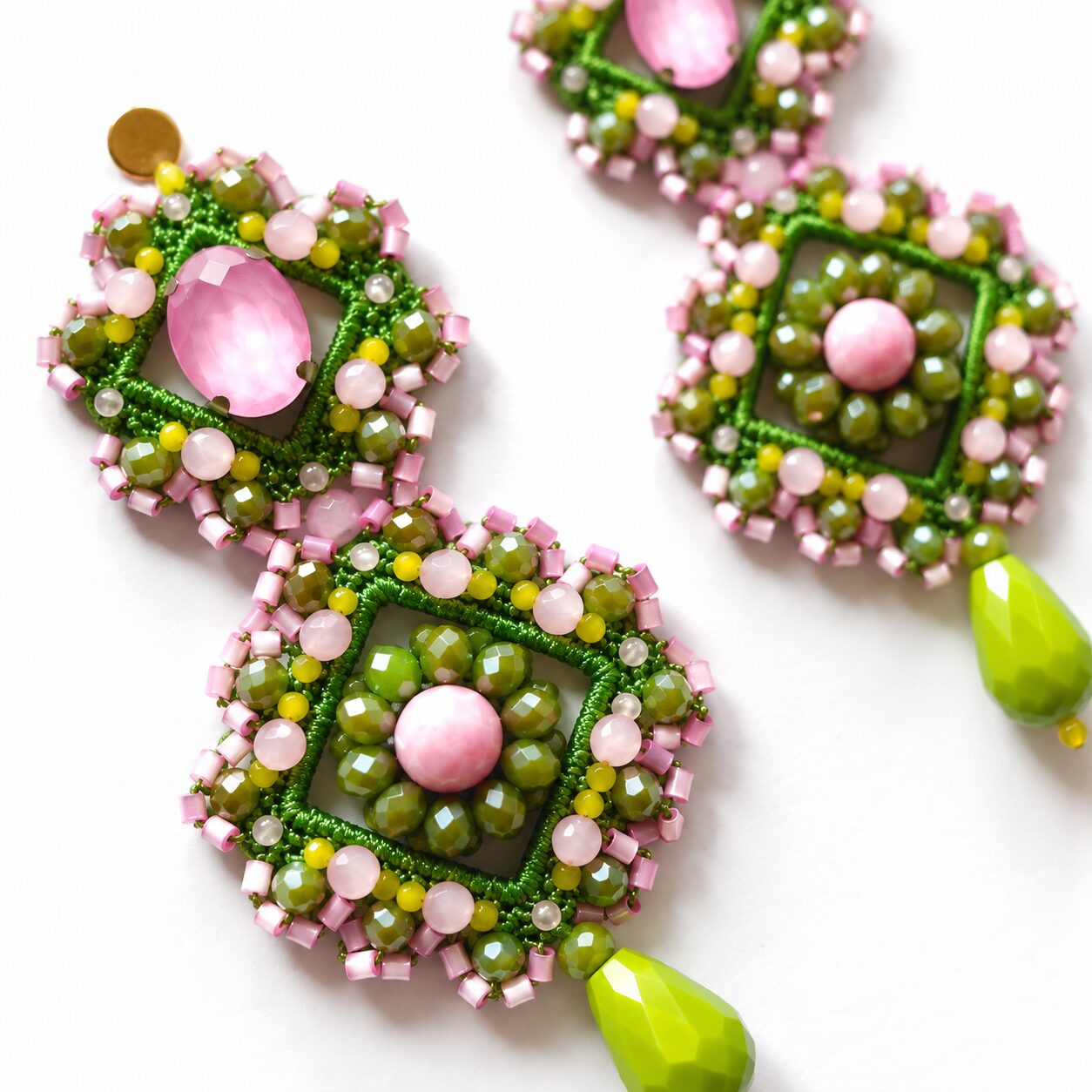 Cercei Olive Rose – verde oliv și roz pudrat - imagine 4