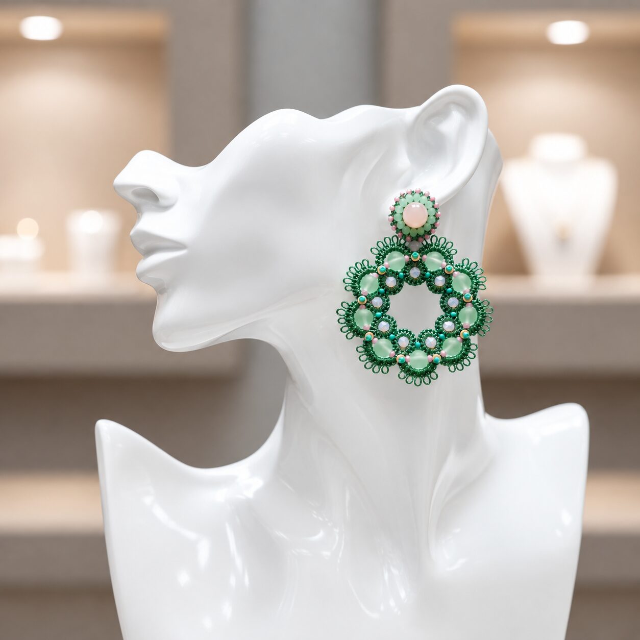 Cercei Mint Bloom – verde mentă și roz pudrat - imagine 2
