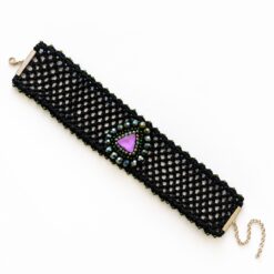 choker negru cu cristal lila Black Lilac handmade EZO