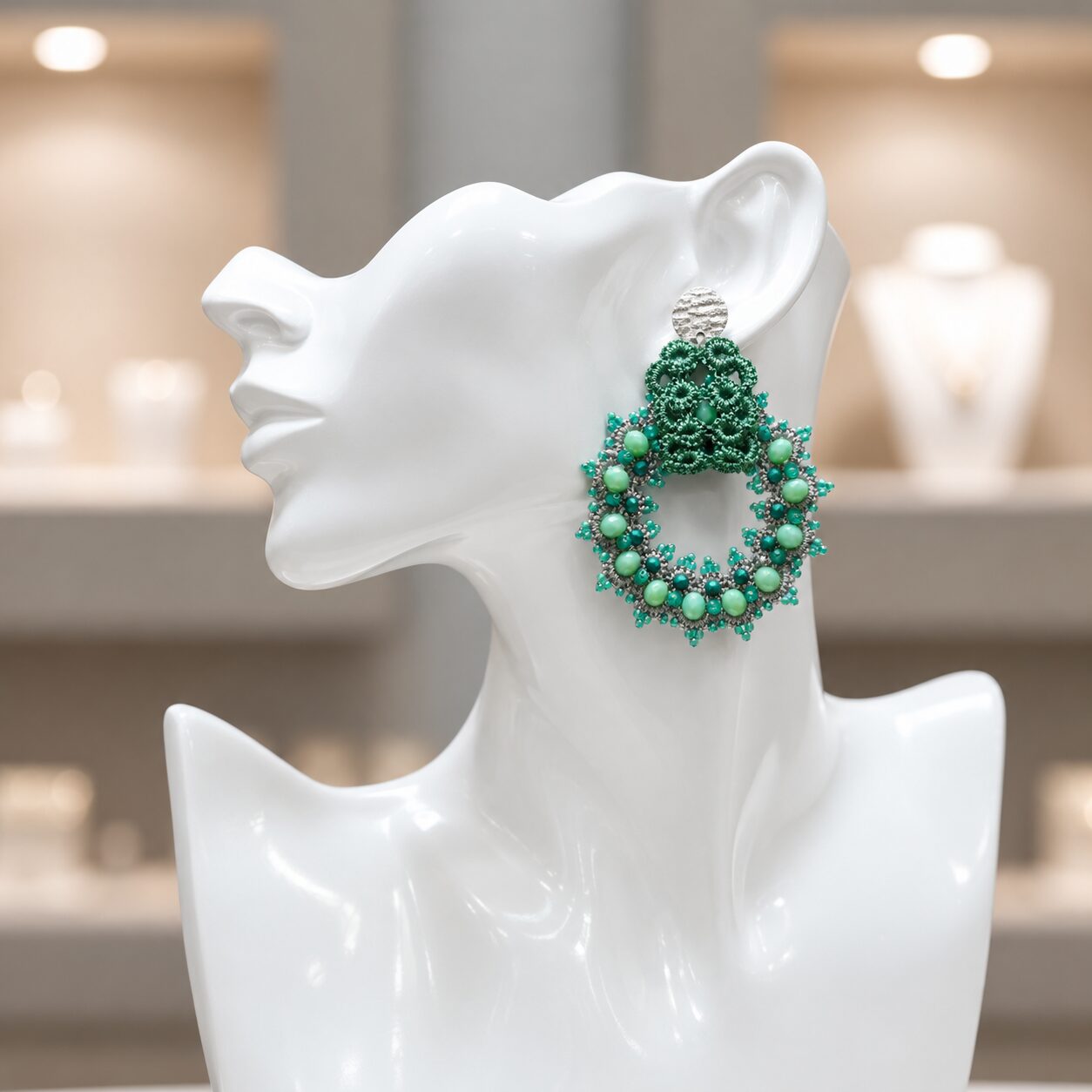 Cercei Mint Halo – verde mentă și argintiu - imagine 2