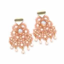 cercei tatting bej roz pudră Blush Heart handmade EZO