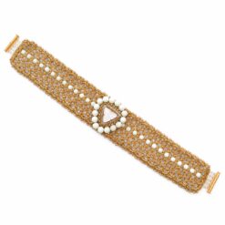 choker croșetat alb auriu White Gold cu cristal rhinestone