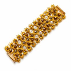 brățară aurie cu cristale Gold, handmade, realizată în tehnica tatting