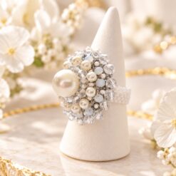 inel statement cu perlă White Bloom handmade EZO