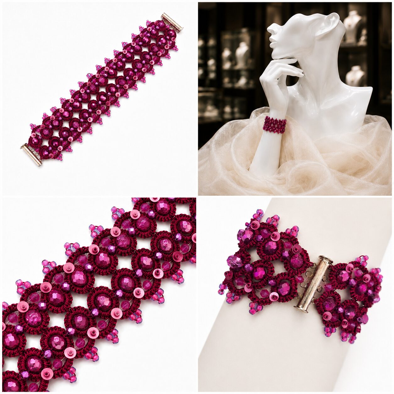 Brățară Fuchsia – dantelă tatting - imagine 5