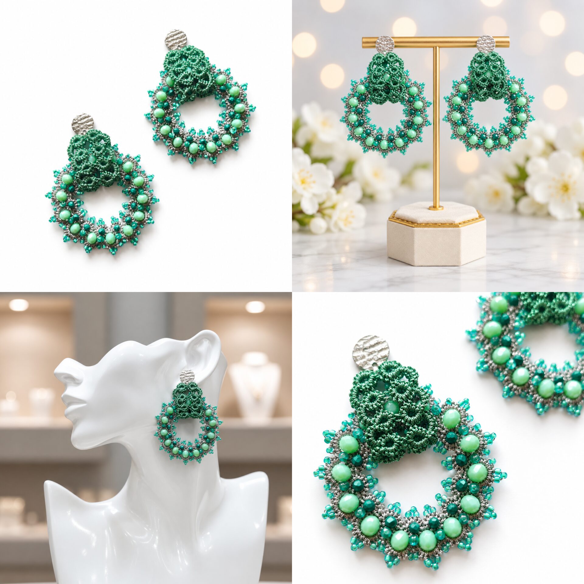 Cercei Mint Halo – verde mentă și argintiu - imagine 5