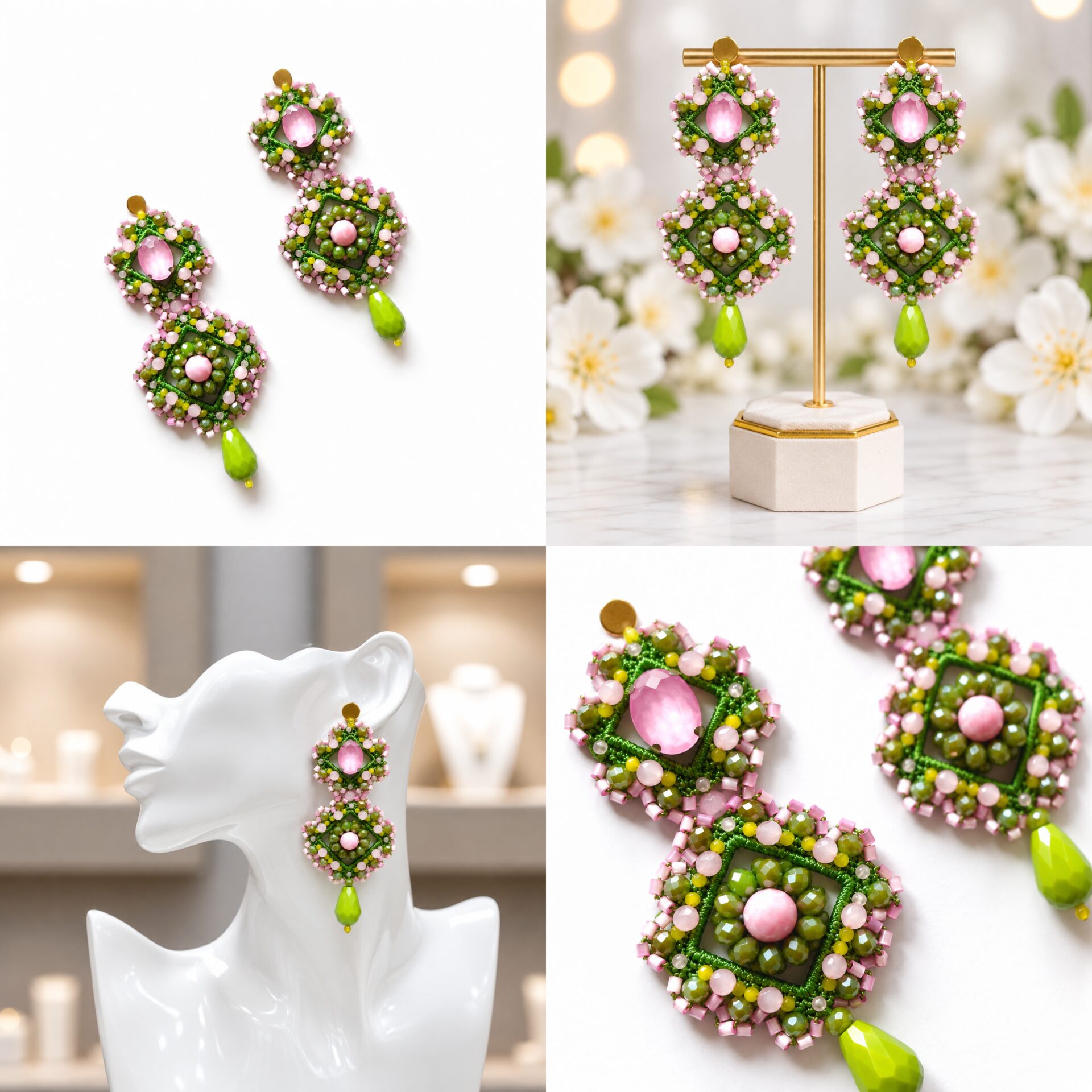 Cercei Olive Rose – verde oliv și roz pudrat - imagine 5