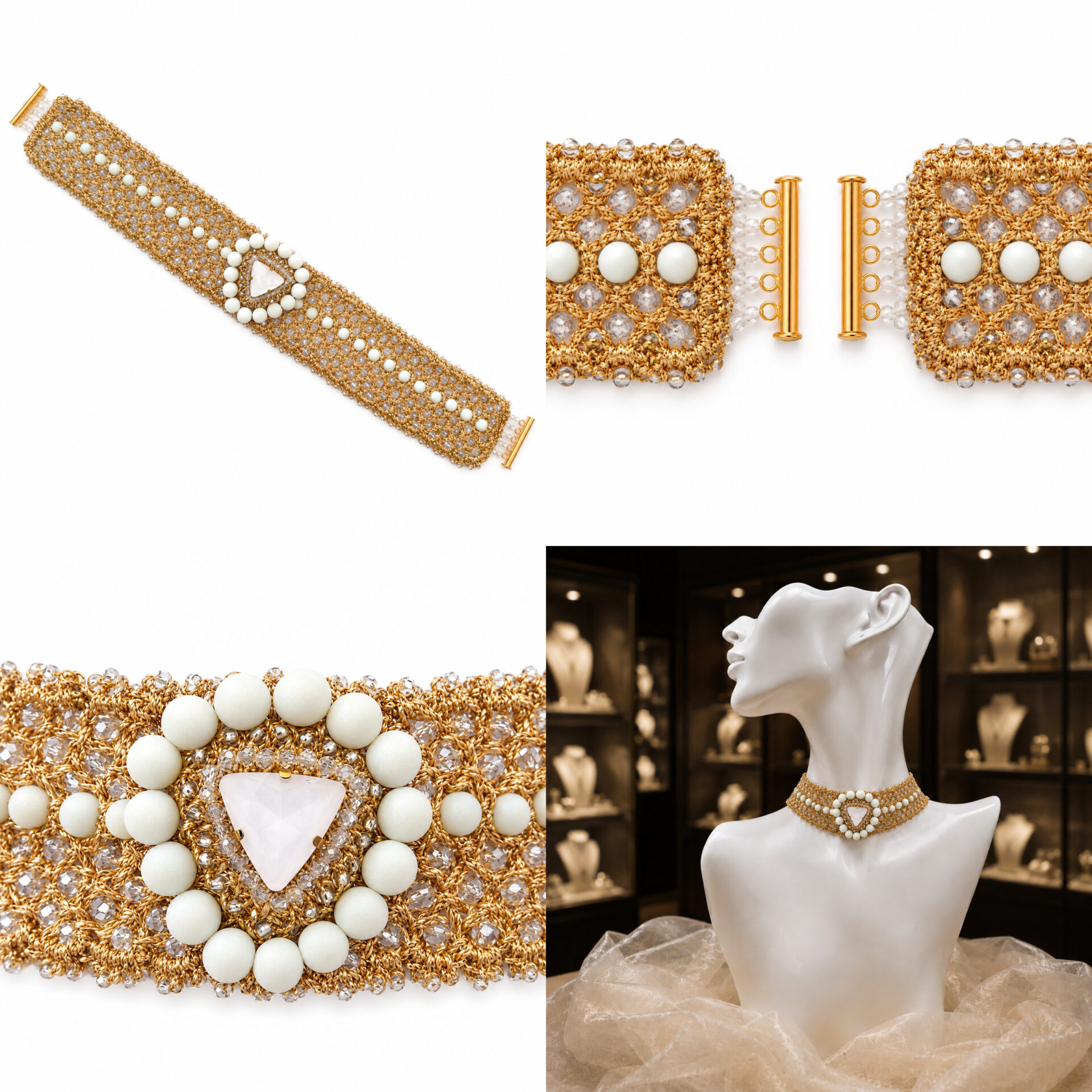 Choker White Gold – croșetat cu cristal rhinestone - imagine 5