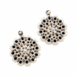 cercei tatting alb negru Black & White Mandala cu cristale și paiete