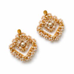 cercei tatting cu perlă Golden Pearl cu cristale și paiete