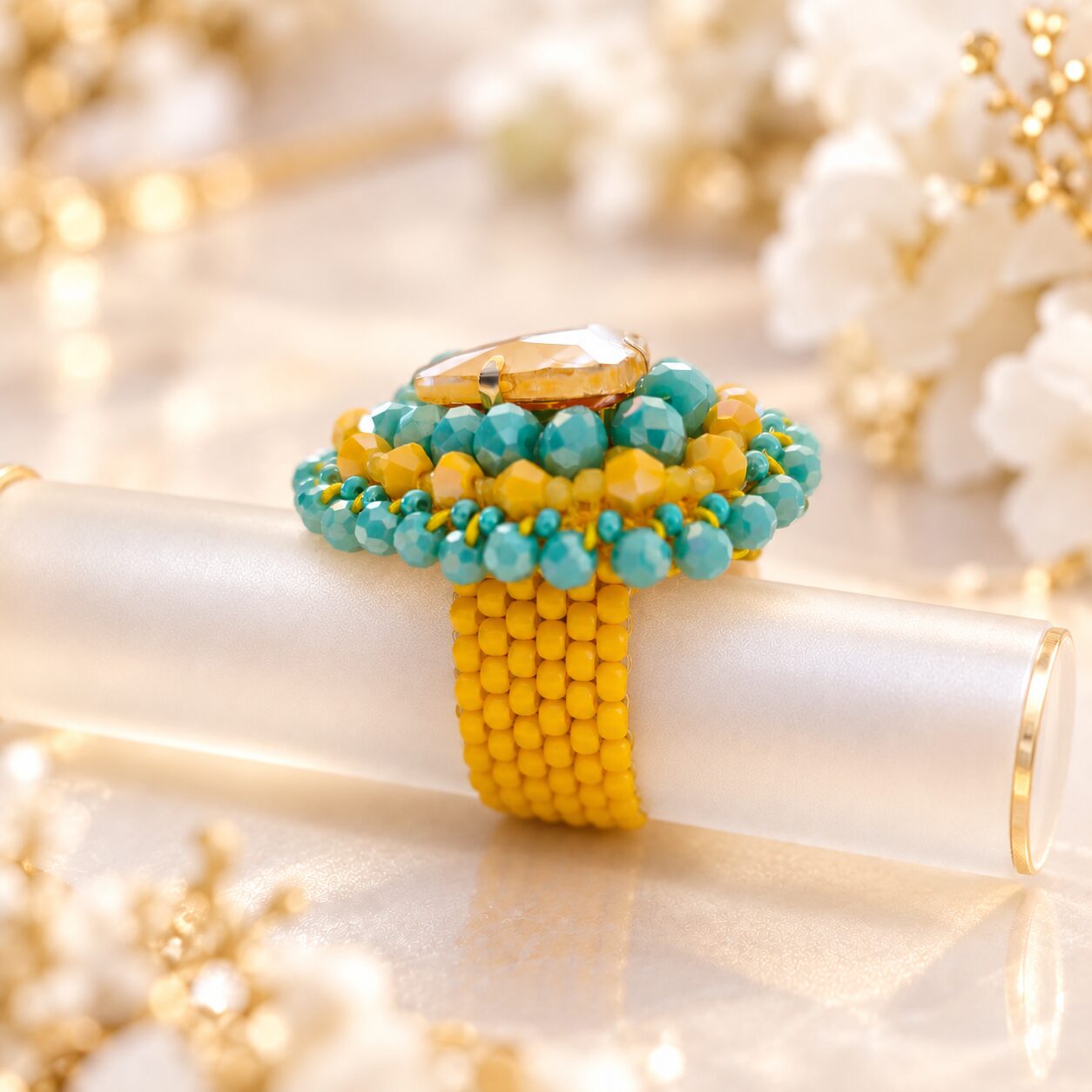 Turquoise Sun – inel statement cu cristal rhinestone - imagine 3