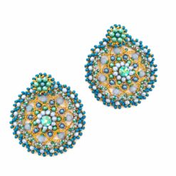 cercei croșetați albastru pudră Powder Blue Mandala cu cristale și mărgele