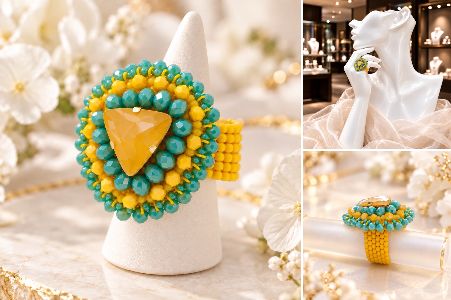 Turquoise Sun – inel statement cu cristal rhinestone - imagine 4