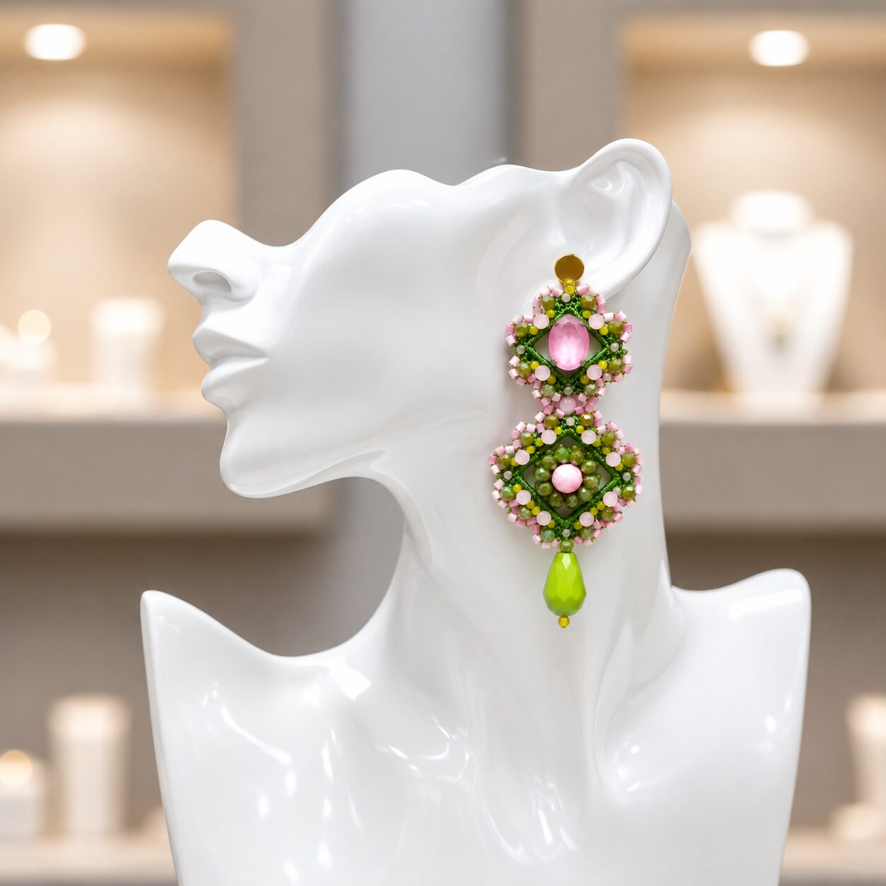 Cercei Olive Rose – verde oliv și roz pudrat - imagine 2